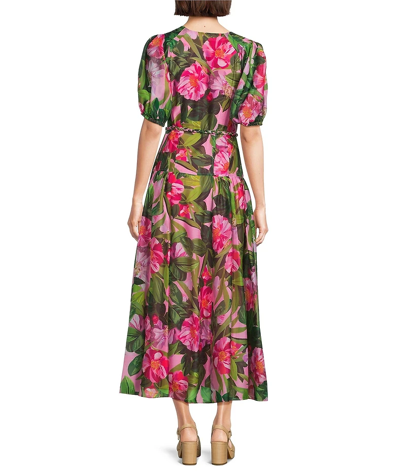 Alex Marie Paulina Floral Short Sleeve Printed Organza Maxi Dress