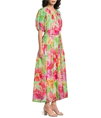 Alex Marie Paulina Jewel V Neck Short Sleeve Organza Dress