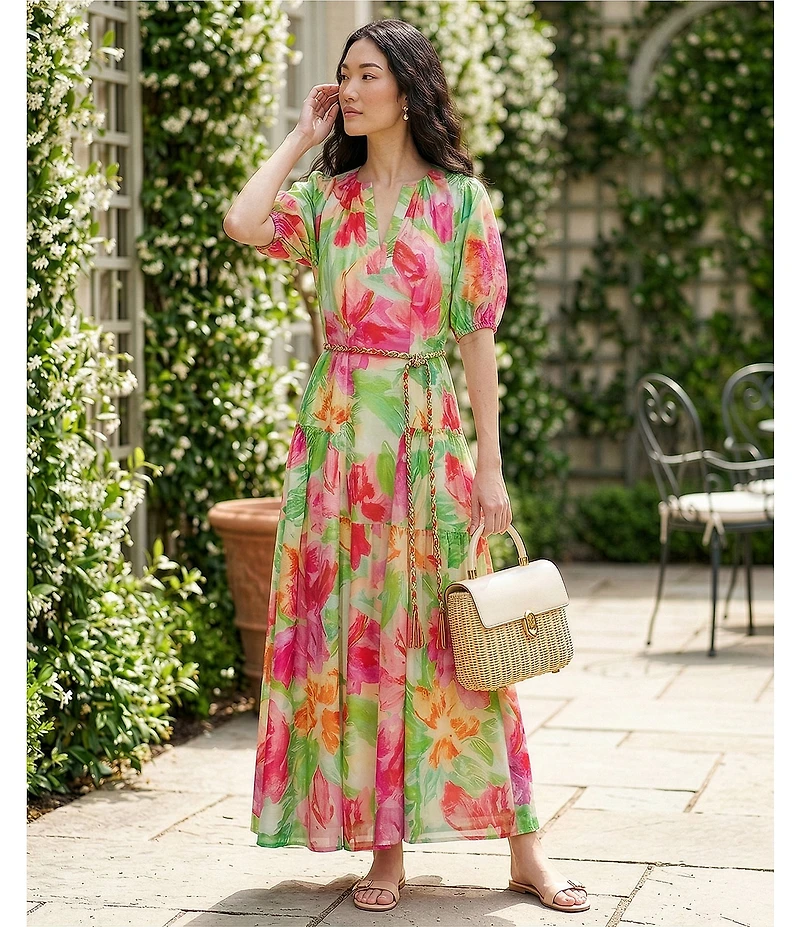 Alex Marie Paulina Jewel V Neck Short Sleeve Organza Dress