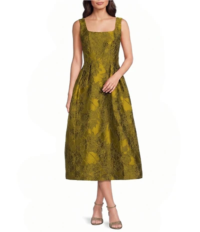 Alex Marie Petite Size Audrey Floral Jacquard Square Neck Sleeveless Midi Dress