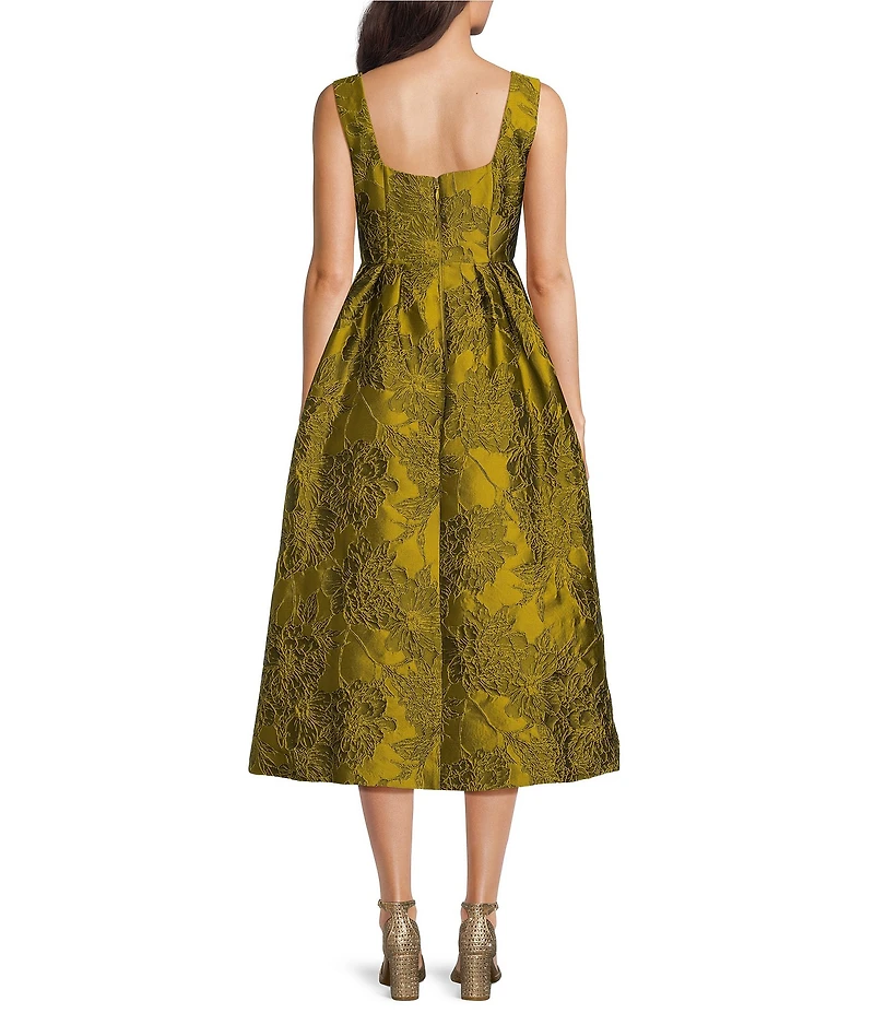 Alex Marie Petite Size Audrey Floral Jacquard Square Neck Sleeveless Midi Dress