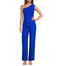 Alex Marie Petite Size Aliza One Shoulder Wide Leg Crepe Jumpsuit