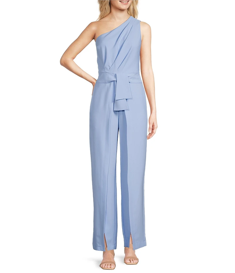 Alex Marie Petite Size Aliza One Shoulder Wide Leg Crepe Jumpsuit