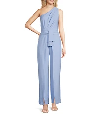 Alex Marie Petite Size Aliza One Shoulder Wide Leg Crepe Jumpsuit
