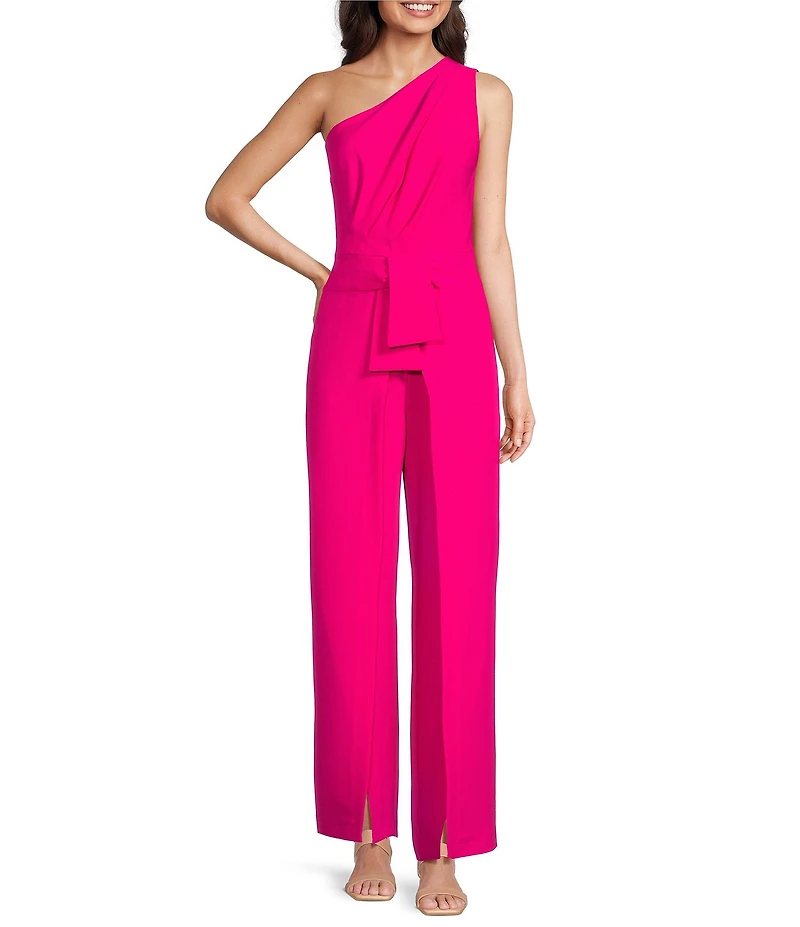 Alex Marie Petite Size Aliza One Shoulder Wide Leg Crepe Jumpsuit