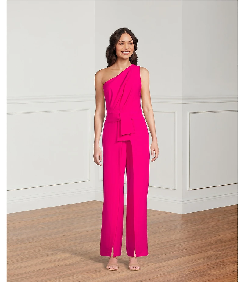 Alex Marie Petite Size Aliza One Shoulder Wide Leg Crepe Jumpsuit