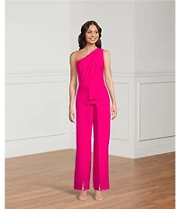 Alex Marie Petite Size Aliza One Shoulder Wide Leg Crepe Jumpsuit
