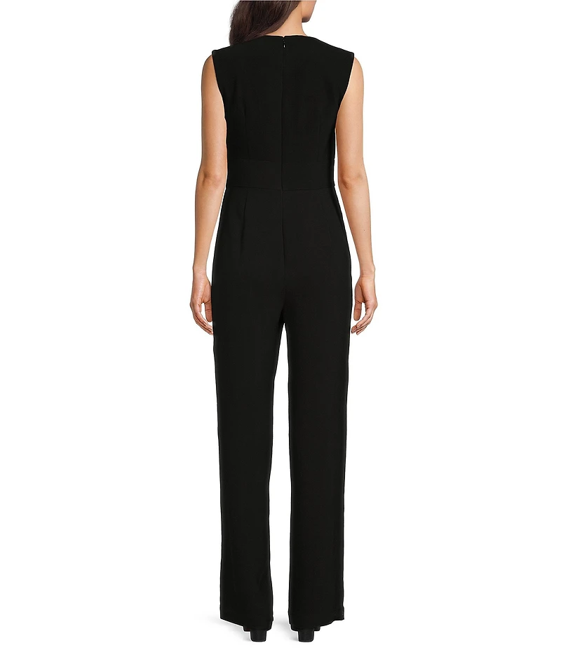 Alex Marie Petite Size Barbara Split V-Neck Crossover Waist Slit Front Leg Jumpsuit