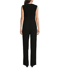 Alex Marie Petite Size Barbara Split V-Neck Crossover Waist Slit Front Leg Jumpsuit