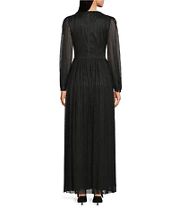 Alex Marie Petite Size Bella Crinkle Metallic V-Neck Blouson Long Sleeve A-Line Gown