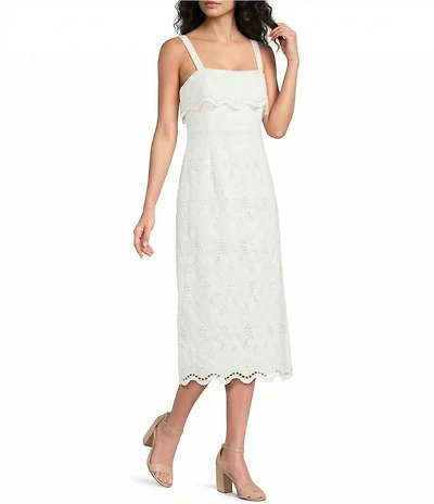 Alex Marie Petite Size Callie Square Neck Sleeveless Novelty Embroidery Midi Dress