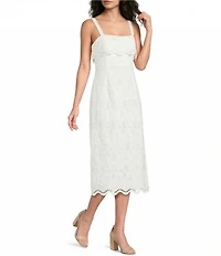 Alex Marie Petite Size Callie Square Neck Sleeveless Novelty Embroidery Midi Dress