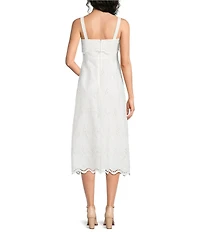 Alex Marie Petite Size Callie Square Neck Sleeveless Novelty Embroidery Midi Dress