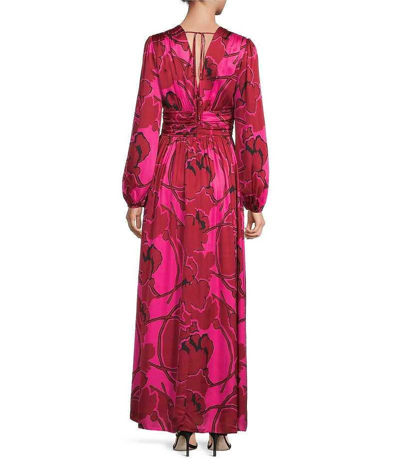 Alex Marie Petite Size Cara Floral Printed Satin Long Sleeve Dress