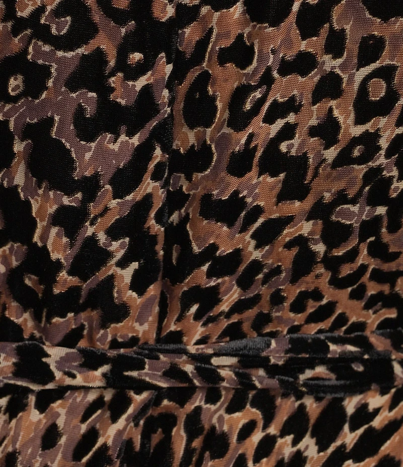 Alex Marie Petite Size Carley Leopard Velvet Burnout Long Sleeve Mini Dress