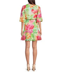 Alex Marie Petite Size Elaina Jewel V-Neck Elbow Sleeve Organza Dress