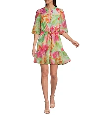 Alex Marie Petite Size Elaina Jewel V-Neck Elbow Sleeve Organza Dress