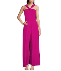 Alex Marie Petite Size Harriet Crepe Sleeveless Twist Neck Jumpsuit