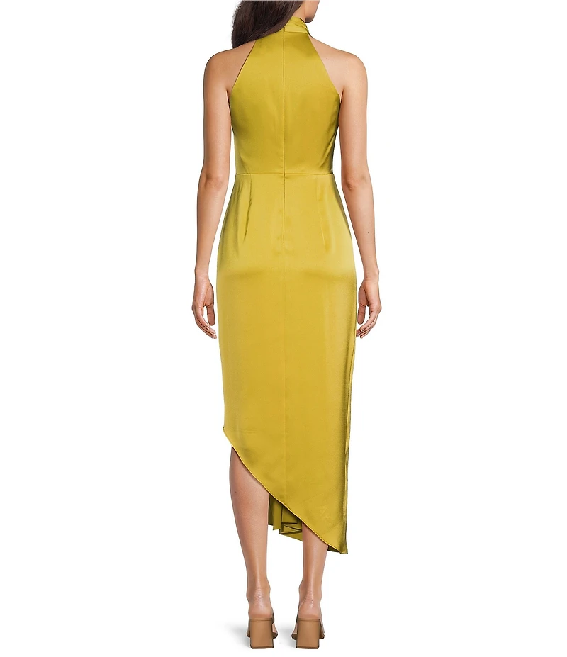 Alex Marie Petite Size Hazel Halter Neck Sleeveless Draped Asymmetrical Hem Satin Dress