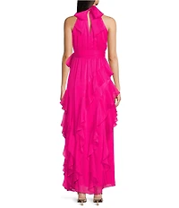 Alex Marie Petite Size Nina Chiffon Halter Neck Sleeveless Tiered A-Line Dress