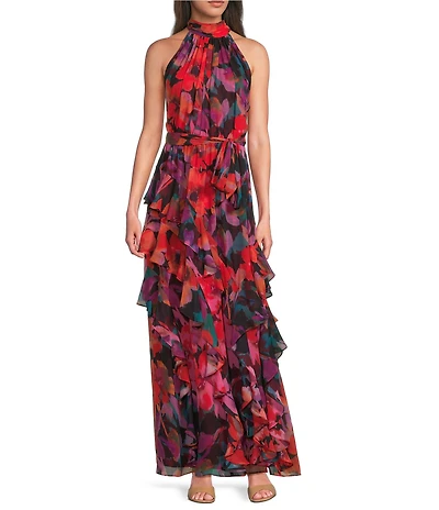 Alex Marie Petite Size Nina Floral Halter Neck Sleeveless A-Line Maxi Dress
