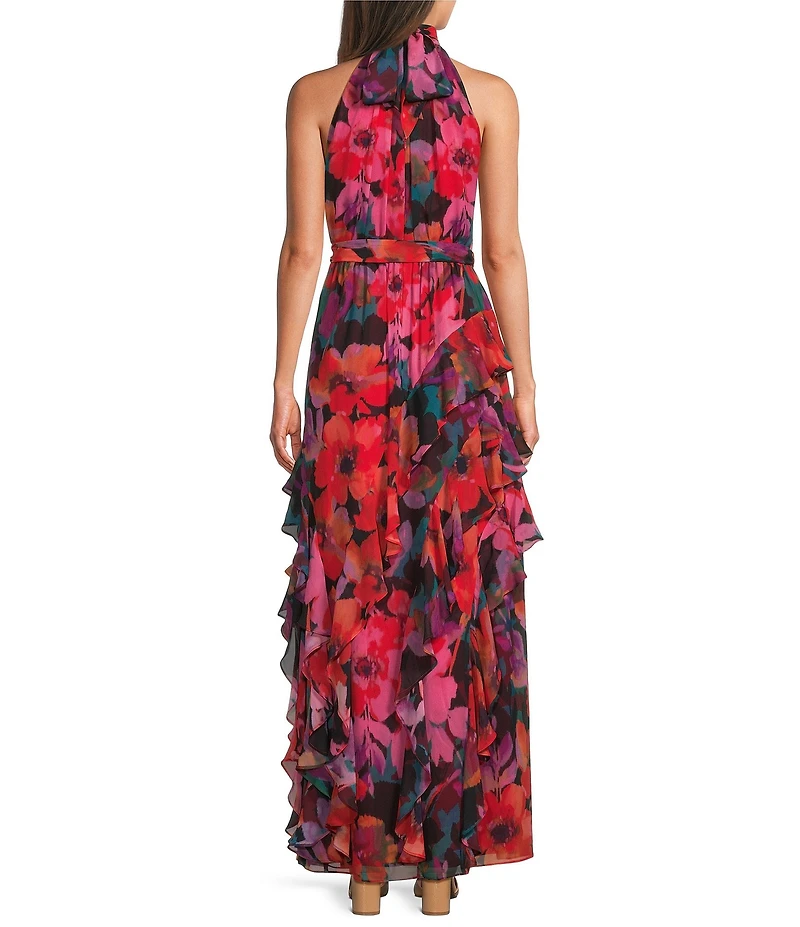 Alex Marie Petite Size Nina Floral Halter Neck Sleeveless A-Line Maxi Dress