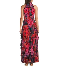 Alex Marie Petite Size Nina Floral Halter Neck Sleeveless A-Line Maxi Dress