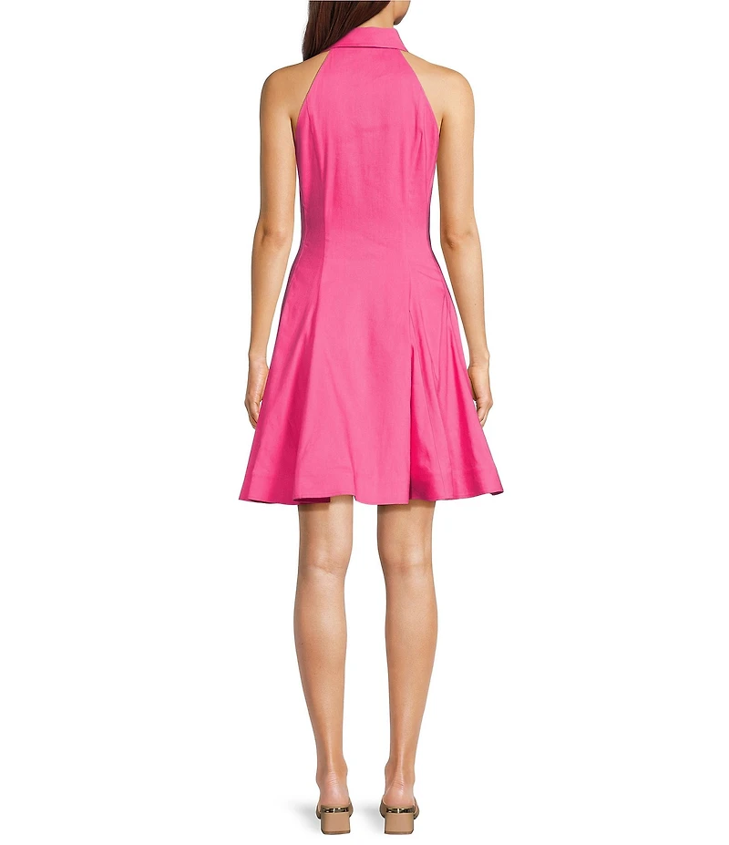 Alex Marie Petite Size Vivianne Linen Blend Collar Sleeveless Dress