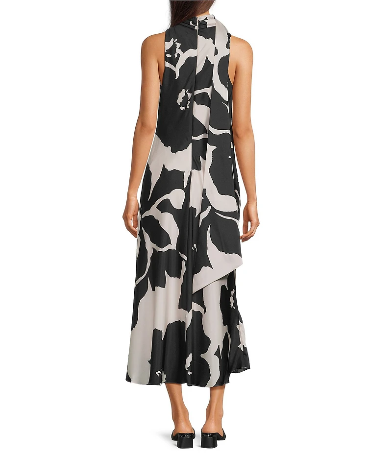 Alex Marie Petite Sonja Floral Mock Neck Sleeveless Satin Dress