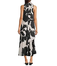Alex Marie Petite Sonja Floral Mock Neck Sleeveless Satin Dress