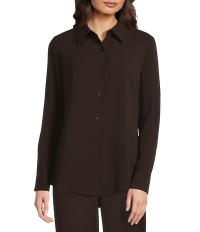 Alex Marie Piper Lightweight Soft Crepe de Chine Point Collar Long Sleeve Button Front Top