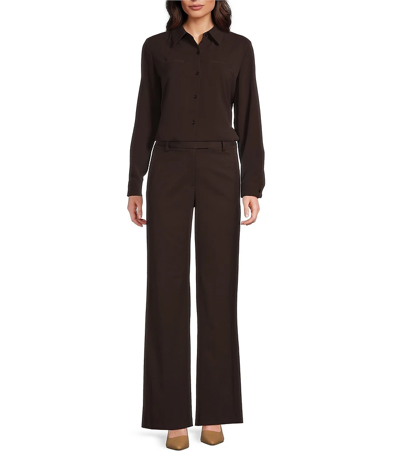 Alex Marie Piper Lightweight Soft Crepe de Chine Point Collar Long Sleeve Button Front Top