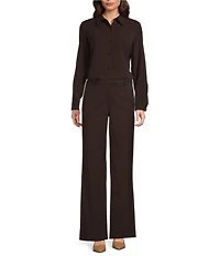 Alex Marie Piper Lightweight Soft Crepe de Chine Point Collar Long Sleeve Button Front Top