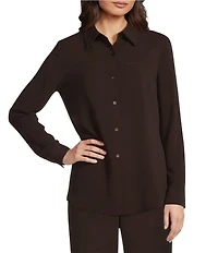 Alex Marie Piper Lightweight Soft Crepe de Chine Point Collar Long Sleeve Button Front Top