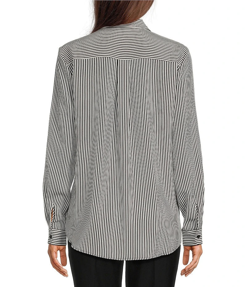 Alex Marie Piper Crepe de Chine Stripe Point Collar Long Sleeve Button Front Blouse