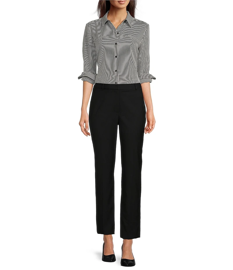 Alex Marie Piper Crepe de Chine Stripe Point Collar Long Sleeve Button Front Blouse
