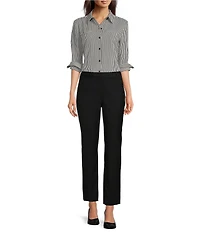 Alex Marie Piper Crepe de Chine Stripe Point Collar Long Sleeve Button Front Blouse