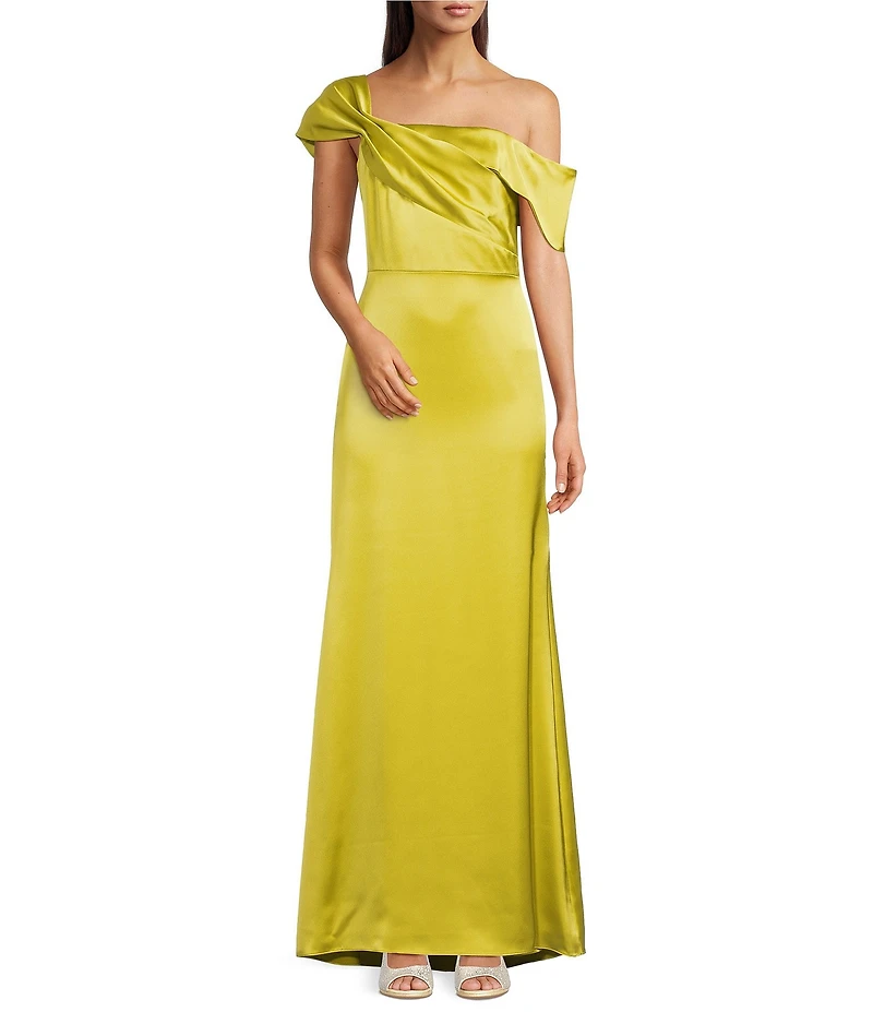 Alex Marie Reba Satin One Shoulder Asymmetrical Maxi Gown