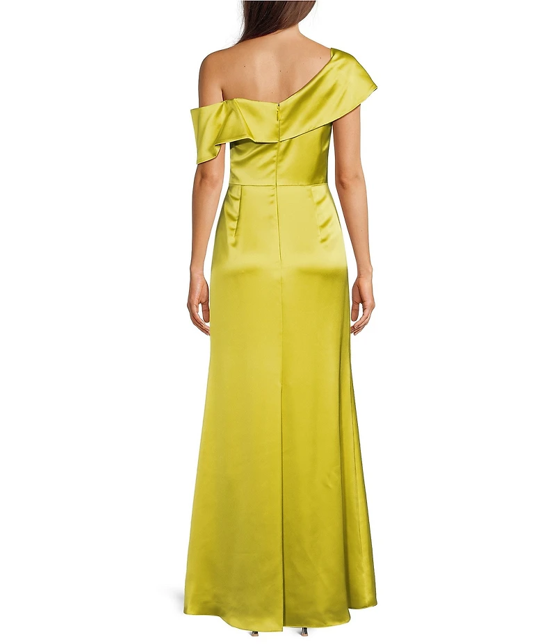 Alex Marie Reba Satin One Shoulder Asymmetrical Maxi Gown