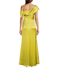 Alex Marie Reba Satin One Shoulder Asymmetrical Maxi Gown