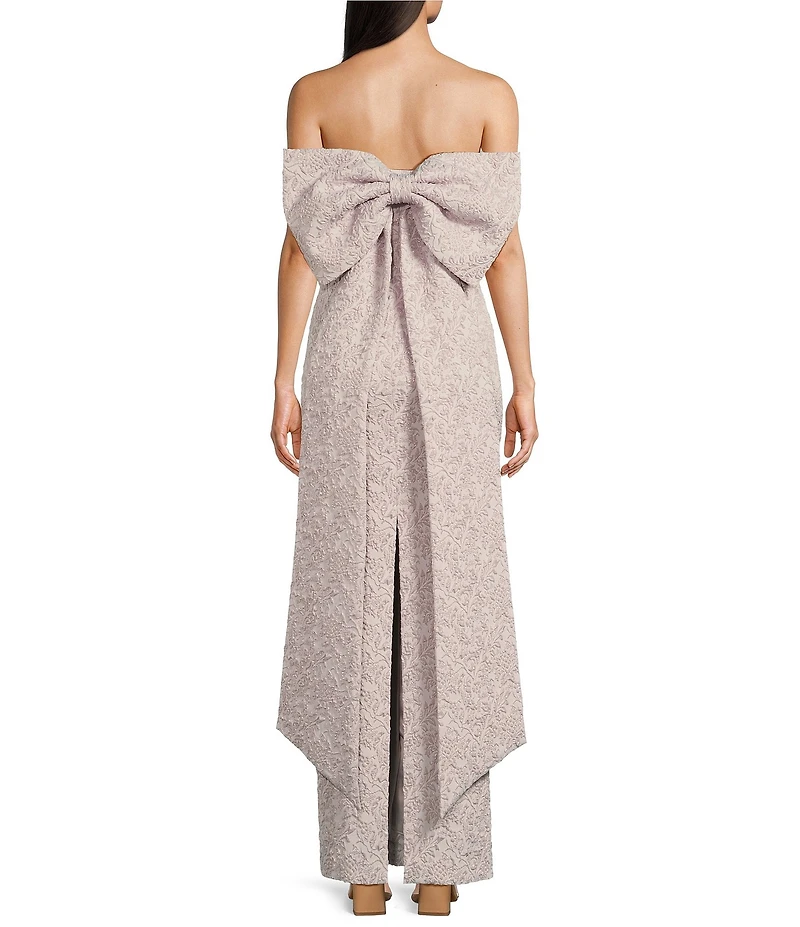 Alex Marie Rhonda Metallic Jacquard Sleeveless Bow Gown