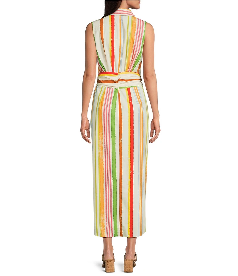 Alex Marie Rommie Stripe Collared Sleeveless Printed Poplin Dress