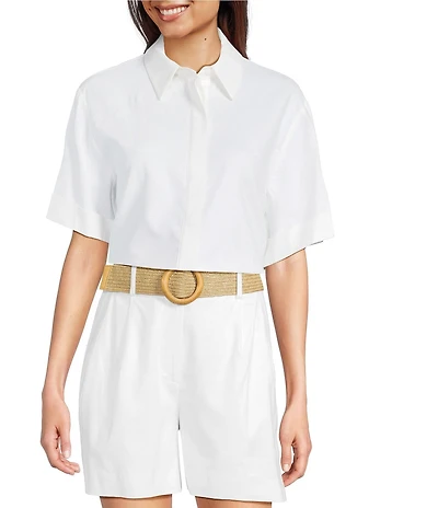 Alex Marie Sarah Linen Blend Short Sleeve Button Down Blouse