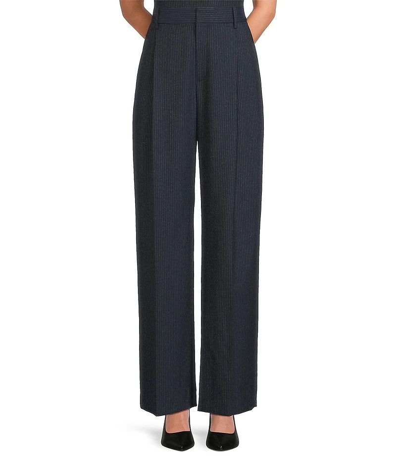 Alex Marie Scottie Novelty Stripe Suiting Flat Front Full Length Straight Leg Pants