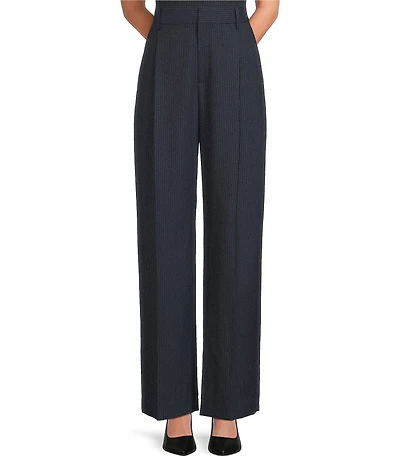 Alex Marie Scottie Novelty Stripe Suiting Flat Front Full Length Straight Leg Pants