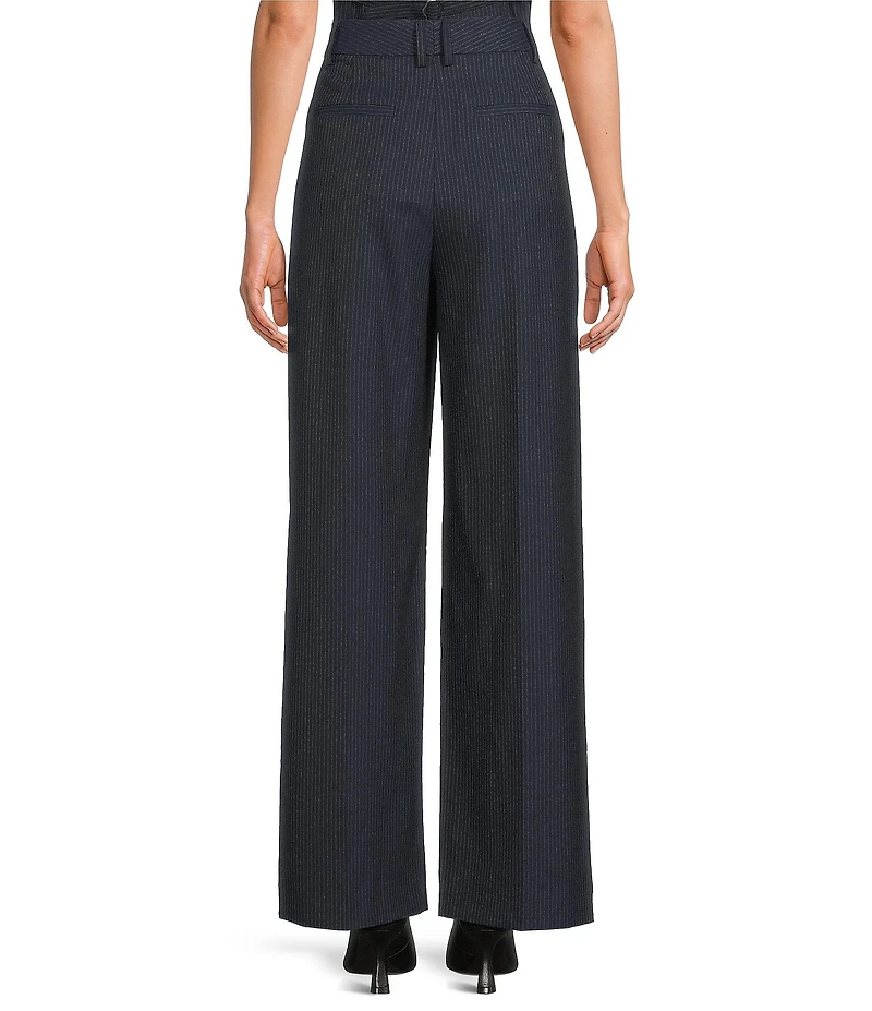Alex Marie Scottie Novelty Stripe Suiting Flat Front Full Length Straight Leg Pants