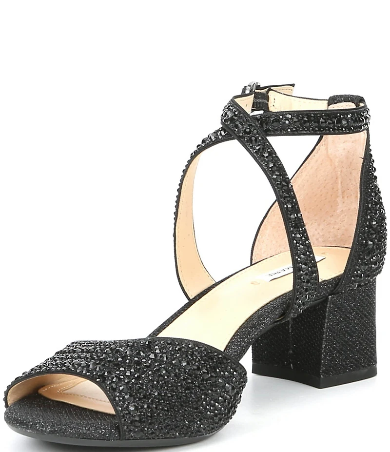 Alex Marie Seyland Rhinestone Cross Strap Block Heel Sandals