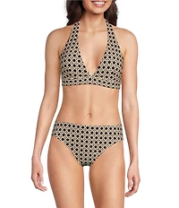 Alex Marie Signature Sculpt Geo Lattice Banded Triangle Halter Bralette Swim Top