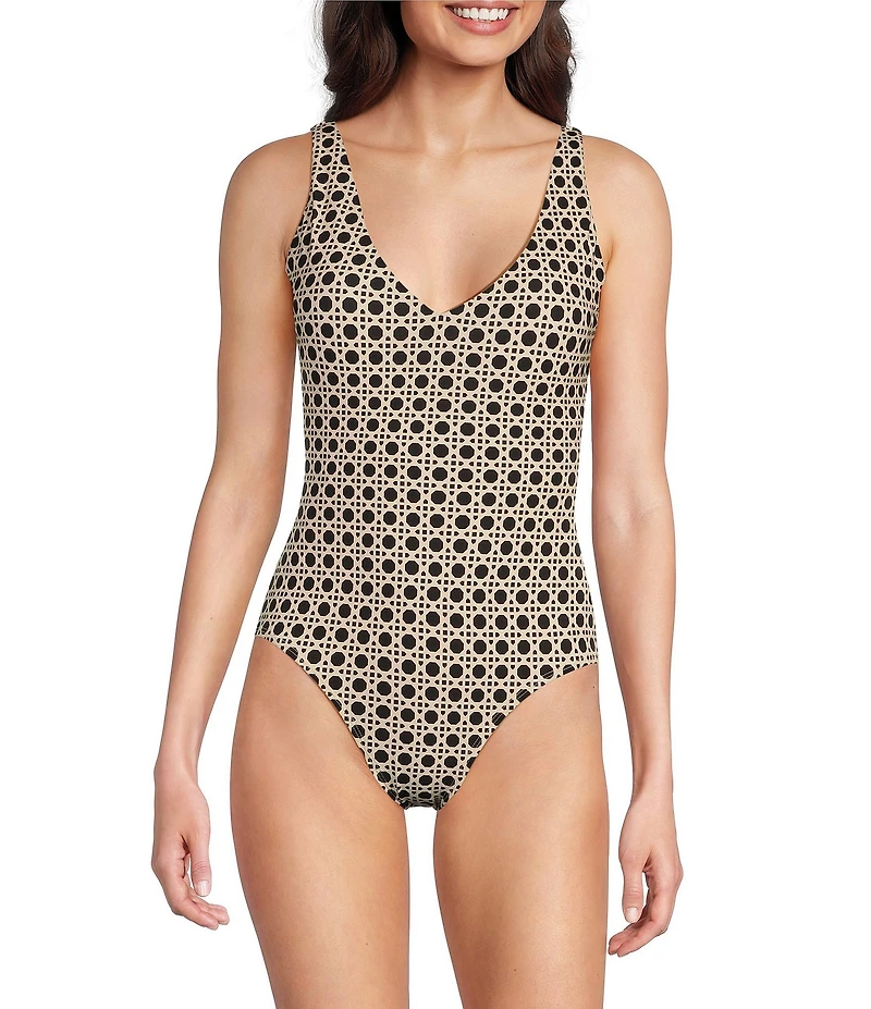 Alex Marie Signature Sculpt Geo Lattice V-Neck One Piece Swimsuit