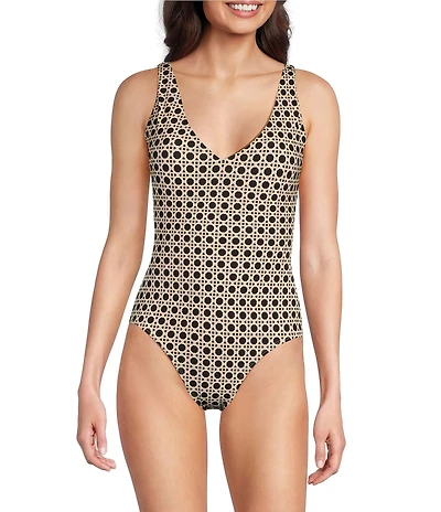 Alex Marie Signature Sculpt Geo Lattice V-Neck One Piece Swimsuit